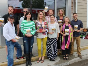 BRUCE BELL/The Intelligencer
Pictured are partners in the 2016-17 Welcome Guide at the launch held at the Stache on Main in Wellington. They include, in the back row (from left) Evan Nash (Wellington), Daniel Vaughan and David Vaughan (Vaughan Group) and Grace Nyman (PEC Community Development coordinator). Front row (from left) Steve Campbell and Patricia McDermott (Bloomfield) Barbara Vaughan (Vaughan Group), Lyndsay Richmond (Picton BIA), Janet Battaglio (Consecon) and Neil Carbone (PEC Community Development director).