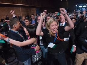 Delegates celebrate the yes vote to change the wording of the traditional definition of marriage in policies at the Conservative Party of Canada convention in Vancouver on May 28. (Jonathan Hayward/The Canadian Press)