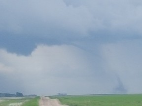 A tornado touched down near Hartney on Friday afternoon. (ROB RADCLIFFE/TWITTER PHOTO)