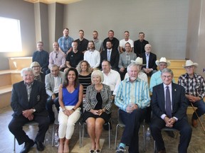 The 2016 inductees into the Alberta Sports Hall of Fame gathered for a group shot on Friday in Red Deer prior to the annual awards banquet.