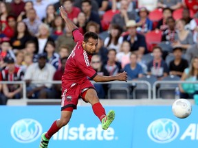 Ottawa FC's Paulo Junior boots the ball during first half Amway Canadian Championship action against the Vancouver Whitecaps at TD Place in Ottawa on on Wednesday, June 1, 2016. (Julie Oliver/Postmedia)