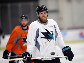 Sharks captain Joe Pavelski has struggled against the Penguins in the first two games of the Stanley Cup final. (Marcio Jose Sanchez/AP Photo)