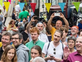 Voters and supporters gather  at the get-together of the promoters of the initiative for an unconditional basic income in Basel, Switzerland, Sunday, June 5,  2016. Switzerland is holding the world’s first nationwide vote on introducing an unconditional basic income.  The initiative was clearly rejected by Swiss voters. (Alexandra Wey/Keystone via AP)