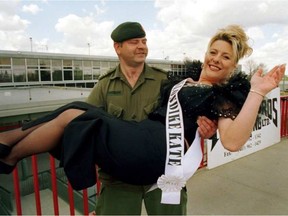In this 2000 photo, Capt. Chris Chodan of 1st Brigade poses with Maria Manna, just before Manna left for Bosnia to entertain Canadian troops.