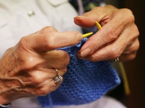 Isabel Hale knits in Ottawa, June 01, 2016. Photo by Jean Levac