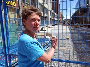Fears of homeless people loitering or panhandling have prompted the city not to install benches or permanent seating in a new Rideau Street pedestrian plaza currently under construction. Liz Bernstein is the president of the Lowertown Community Association, which is disappointed in the city's plan and wants benches installed.  (Jean Levac/ Postmedia Network)