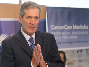 Premier Brian Pallister announces additional funding for cancer drugs during a press conference in Winnipeg on Monday. (Brian Donogh/Winnipeg Sun)