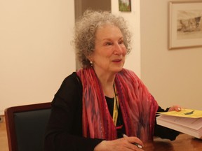 Margaret Atwood signed books for fans after reading from her short fiction collection, "Stone Mattress: Nine Wicked Tales" at the Blyth Festival theatre on June 2 as a part of the Alice Munro Festival of the Short Story. (Laura Broadley Goderich Signal Star)