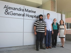 Dilraj Sanghera, Robbie Sparrow, Maura Christie and Shannon Baker are first year medical students from the Schulich School of Medicine & Dentistry at the University of Western Ontario and the University of Windsor. They visited the Alexandra Marine and General Hospital from May 30 to June 3 as a part of a placement at the end of their first year. (Laura Broadley Goderich Signal Star)