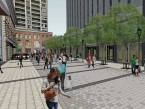 Ogilvy Square with benches added. Concept art