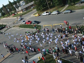 From on top the Allan and Jean Millar Centre, the view of the Kids' Marathon during the 2009 Fallen 4 marathon. File photo Whitecourt Star