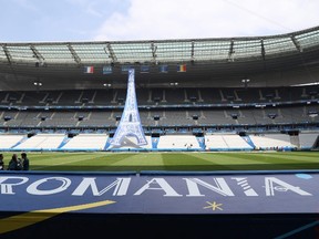 A picture taken on June 8, 2016 shows a partial view of the the Stade de France in Saint-Denis before the Euro 2016 opening match France vs Romania, to be held in two days. (AFP PHOTO/KENZO TRIBOUILLARD)