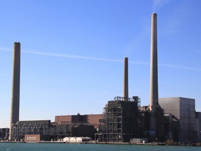 DTE Energy's St. Clair Power Plant sits across the St. Clair River from the idle Lambton Generating station near Courtright. DTE announced Wednesday the St. Clair plant is one of three coal-fired plants it plans to shut down between 2020 and 2023. (File photo/THE OBSERVER)
