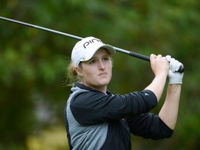 Augusta James, playing at the Canadian Pacific Women's Open LPGA tournament in 2015, is spending some time with her family in Bath.
(Canadian Press file photo)