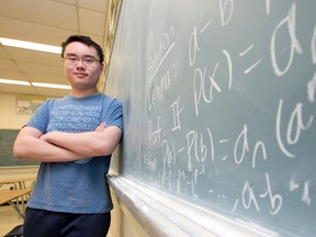 Kai Sun, a Lucas secondary school 10th-grader, recently won a Canada wide math contest and will join a national team competing in Hong Kong this summer. (CRAIG GLOVER, The London Free Press)