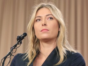 Tennis star Maria Sharapova speakings about her failed drug test at the Australia Open during a news conference in Los Angeles. (AP Photo/Damian Dovarganes, File)