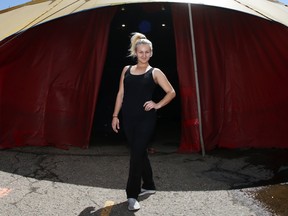 Ambra Zerbini Bauer poses for a photo outside The Royal Canadian Circus big top at Northlands Park, in Edmonton Alta. on Thursday June 9, 2016. Photo by David Bloom