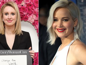 (Left) Elizabeth Holmes and Jennifer Lawrence. (AFP & WENN.COM photos)