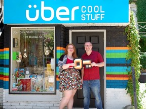 Outgoing Uber Cool owner Chris McInnes (right) is handing off his downtown London “Geek Boutique” to employee Kayla Gibbens. (Photo submitted)