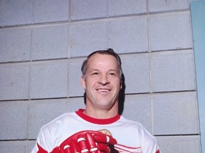 MONTREAL, QC - 1970's:  Gordie Howe #9 of the Detroit Red Wings poses for a photo in Montreal, Canada. (Photo by Denis Brodeur/NHLI via Getty Images)