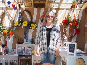 Sharon Jackson for The Sudbury Star 
Kagawong resident Sharon Alkenbrack invites you to stop and say hello at her bright new artisan collection at the charming Kagawong Boardwalk Shoppes. You'll visit Debbie's Cabana North and the Yellow Cabana called "The Relax Shack."