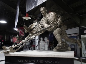 A statue of legendary Hockey Hall of Famer Gordie Howe is shown at Joe Louis Arena on June 10 in Detroit. Gordie Howe, aka "Mr. Hockey", the legendary hockey Hall of Famer who played for the Detroit Red Wings for 25 years and who scored 801 goals in his career, died in Toledo at the age of 88.  (Bill Pugliano/Getty Images)