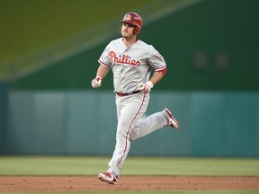 Tommy Joseph of the Philadelphia Phillies rounds the bases after hitting a home run on June 10, 2016. (MITCHELL LAYTON/Getty Images/AFP)