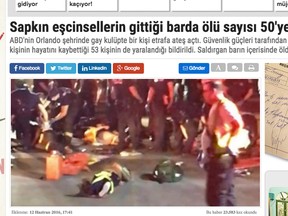 A Turkish newspaper with links to the country’s government published a homophobic headline calling those who died in the Orlando mass shooting "perverts." (Postmedia Network)