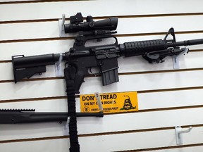 An AR-15 is seen for sale on the wall at the National Armory gun store on January 16, 2013 in Pompano Beach, Florida. (Photo by Joe Raedle/Getty Images)