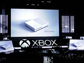 The new Microsoft Xbox One S console is announced during the Microsoft Xbox news conference at the E3 Gaming Conference on June 13, 2016 in Los Angeles.  (Photo by Kevork Djansezian/Getty Images)
