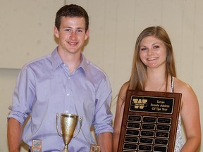 Casey McGee and Jaimi Chauvin were named the male and female athletes of the year at the Wallaceburg District Secondary School athletic banquet held at the CBD Club on Tuesday, June 7.