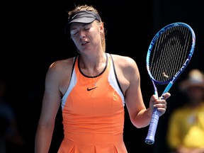 In this Tuesday, Jan. 26, 2016 file photo, Maria Sharapova of Russia loses a point to Serena Williams of the United States during their quarterfinal match at the Australian Open tennis championships in Melbourne, Australia. Maria Sharapova has appealed her two-year doping ban, Tuesday June 14, 2016, to the highest court in sports, seeking a ruling ahead of the Olympics in Rio de Janeiro (AP Photo/Rick Rycroft, File)