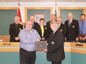 Council approved a $1,000 donation to Lambton Elderly Outreach during their June 6 meeting, towards the construction of a new LEO illuminated sign. LEO CEO Bill Yurchuk accepted a cheque from St. Clair Township Council. 
CARL HNATYSHYN/SARNIA THIS WEEK