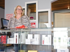 Pamela Stanford and her husband, Bert, opened up Pincher Creek’s first vape shop on May 21. Her goal, she says, is to help smokers quit by offering them a healthier alternative. | Caitlin Clow photo/Pincher Creek Echo