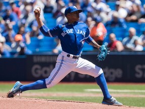 Toronto Blue Jays starter Marcus Stroman pitches to the Philadelphia Phillies during MLB action in Toronto Tuesday, June 14, 2016. (THE CANADIAN PRESS/Mark Blinch)