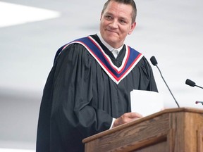 Loyalist College photo
Television personality and HGTV renovation expert Damon Bennett addresses graduating students at the second of four convocation ceremonies.