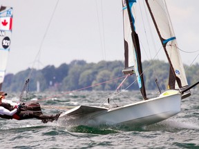 Canadian 49erFX sailors Danielle Boyd (front) and Erin Rafuse competing in Kingston earlier this year. (Jeff Boyd/supplied photo)