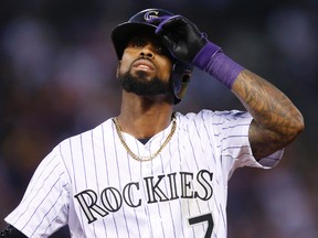 In this Aug. 4, 2015, file photo, Colorado Rockies shortstop Jose Reyes is shown during a game against the Seattle Mariners. (AP Photo/David Zalubowski, file)