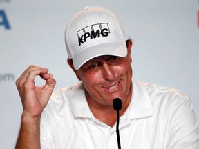 Phil Mickelson talks during a news conference for the U.S. Open at Oakmont Country Club on Wednesday, June 15, 2016, in Oakmont, Pa. (AP Photo/Gene J. Puskar)
