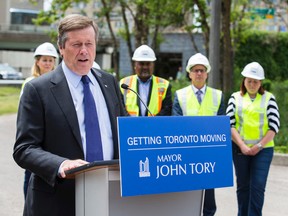 Mayor John Tory announces work on the Gardiner Expressway will be completed around June 25 during a press conference at Roundhouse Park in Toronto Wednesday, June 15, 2016. (Ernest Doroszuk/Toronto Sun)