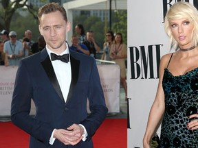 This combination photo shows actor Tom Hiddleston, left, and Taylor Swift, who are reportedly engaged in a secret romance. (Invision/AP)