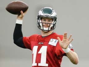 Eagles quarterback Carson Wentz throws a pass during practice at the team's training facility in Philadelphia on Friday, June 3, 2016. (Matt Rourke/AP Photo)