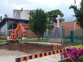 Preparation work for the transformation of the Strathroy’s cenotaph area began last week. Photo taken from the Strathroy-Caradoc Facebook page.