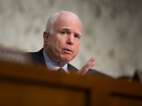 In this April 28, 2016 file photo, Sen. John McCain, R-Ariz. speaks on Capitol Hill in Washington. McCain says President Barack Obama is “directly responsible” for the mass shooting in Orlando, Fla.AP, in which a gunman killed 49 people because he allowed the growth of the Islamic State on his watch. (AP Photo/Evan Vucci, File)
