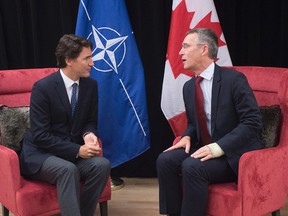 Prime Minister Justin Trudeau is seen meeting with NATO Secretary General Jens Stoltenberg in Davos, Switzerland in this Jan. 23, 2016 file photo. THE CANADIAN PRESS/Andrew Vaughan