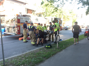 Pedestrian struck by SUV at the corner of Waverly and O'Connor streets.(Ashley Fraser, Postmedia)