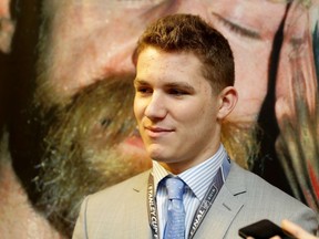 Top Prospect Matthew Tkachuk speaks during media availability for the 2016 NHL Draft Top Prospects prior to Game Four of the 2016 NHL Stanley Cup Final at SAP Center on June 6, 2016 in San Jose, California.  (Bruce Bennett/Getty Images/AFP)