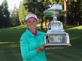 Brooke Henderson  poses with the trophy after winning the KPMG Women's PGA Championship at the Sahalee Country Club on June 12. Scott Halleran/Getty Images