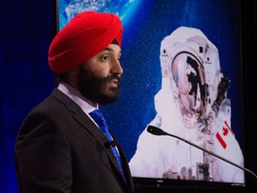 Innovation, Science and Economic Development Minister Navdeep Singh Bains announces the Canadian Space Agency will recruit new astronauts during an event at the Museum of Aviation Friday June 17, 2016 in Ottawa. THE CANADIAN PRESS/Adrian Wyld