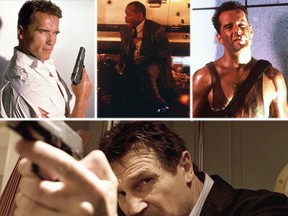 Clockwise from top: Arnold Schwarzenegger in "True Lies," Danny Glover in "Lethal Weapon," Bruce Willis in "Die Hard," and Liam Neeson in "Taken."